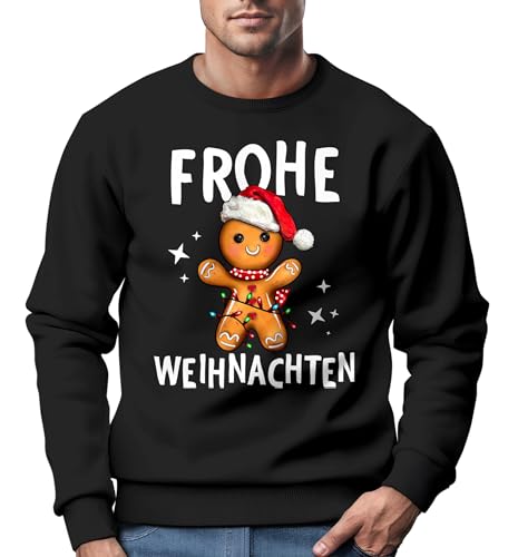 MoonWorks® Sweatshirt Herren Frohe Weihnachten Weihnachtspullover Lustig Dabbing Weihnachtsmotiv Ugly Xmas Sweater Lebkuchen schwarz XL von MoonWorks