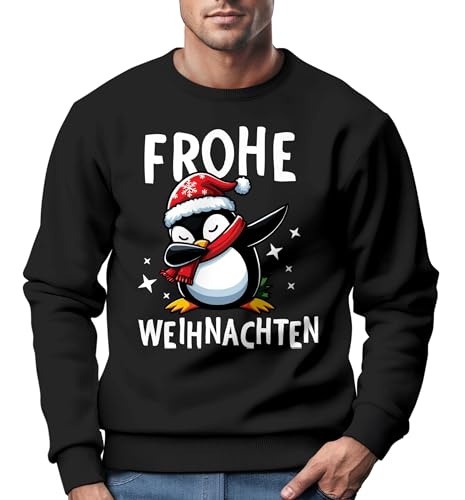 MoonWorks® Sweatshirt Herren Frohe Weihnachten Weihnachtspullover Lustig Dabbing Weihnachtsmotiv Ugly Xmas Sweater Pinguin Dab schwarz L von MoonWorks