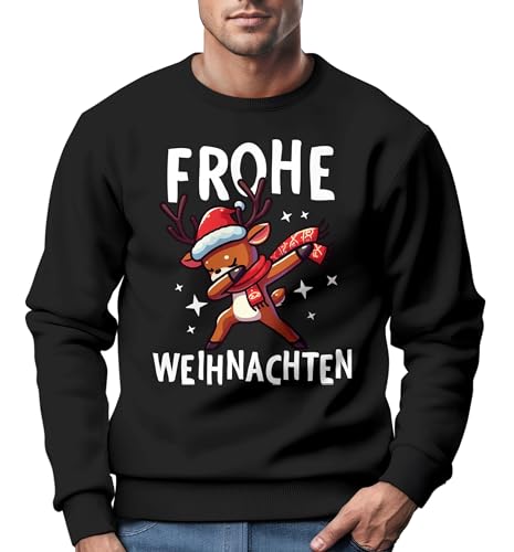 MoonWorks® Sweatshirt Herren Frohe Weihnachten Weihnachtspullover Lustig Dabbing Weihnachtsmotiv Ugly Xmas Sweater Rentier Dab schwarz XL von MoonWorks