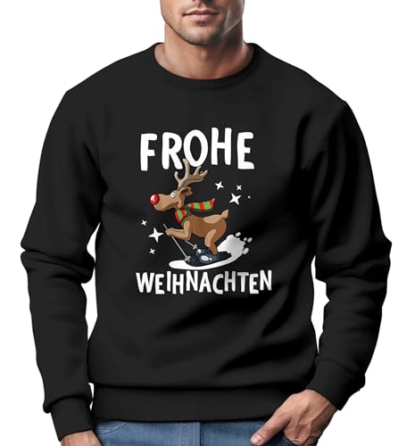 MoonWorks® Sweatshirt Herren Frohe Weihnachten Weihnachtspullover Lustig Dabbing Weihnachtsmotiv Ugly Xmas Sweater Rentier Ski schwarz 4XL von MoonWorks