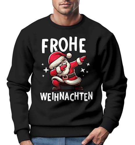 MoonWorks® Sweatshirt Herren Frohe Weihnachten Weihnachtspullover Lustig Dabbing Weihnachtsmotiv Ugly Xmas Sweater Santa Dab schwarz 4XL von MoonWorks