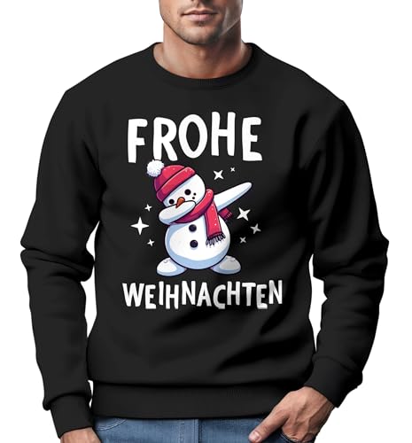 MoonWorks® Sweatshirt Herren Frohe Weihnachten Weihnachtspullover Lustig Dabbing Weihnachtsmotiv Ugly Xmas Sweater Schneeman Dab schwarz L von MoonWorks
