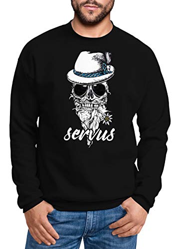 MoonWorks® Sweatshirt Herren Totenkopf Filzhut Bayern Skull Blume Servus Rundhals-Pullover schwarz 3XL von MoonWorks