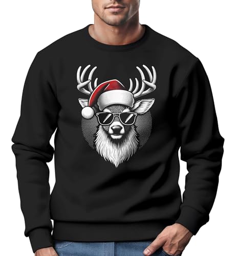 MoonWorks® Sweatshirt Herren Weihnachten Rentier Weihnachtspullover Aufdruck Weihnachtsoutfit Männer schwarz S von MoonWorks