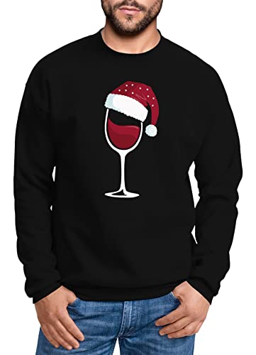 MoonWorks® Sweatshirt Herren Weihnachten Weinglas mit Weihnachtsmütze Weihnachtsmotiv Rundhals-Pullover schwarz XL von MoonWorks