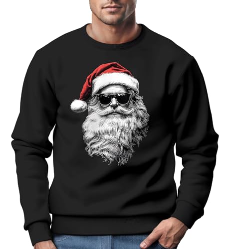 MoonWorks® Sweatshirt Herren Weihnachtspullover Aufdruck Cooler Santa Weihnachtsmann Weihnachtsoutfit Männer schwarz XXL von MoonWorks