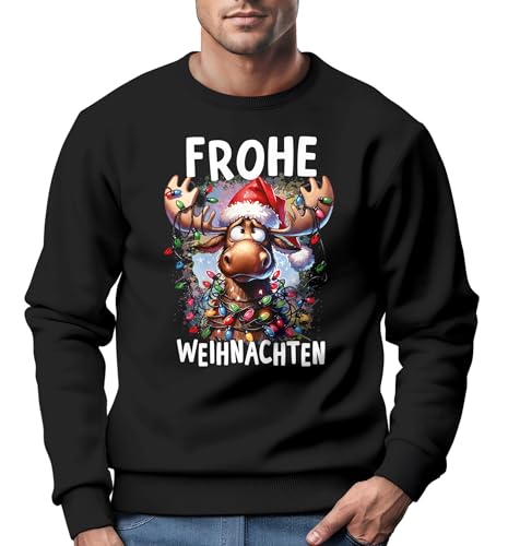 MoonWorks® Sweatshirt Herren Weihnachtspullover Aufdruck Elch Rentier Frohe Weihnachten Weihnachtsoutfit Männer schwarz M von MoonWorks