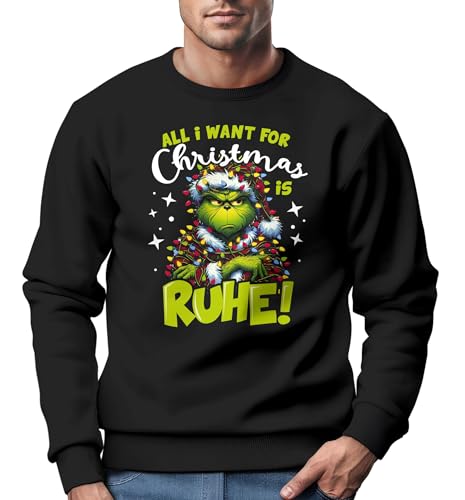 MoonWorks® Sweatshirt Herren Weihnachtspullover Grinch Spruch Ruhe Weihnachtpulli Weihnachtsoutfit Männer schwarz L von MoonWorks