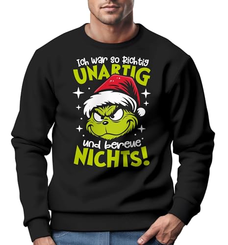 MoonWorks® Sweatshirt Herren Weihnachtspullover Grinch Spruch Unartig Weihnachtsoutfit Männer schwarz 3XL von MoonWorks