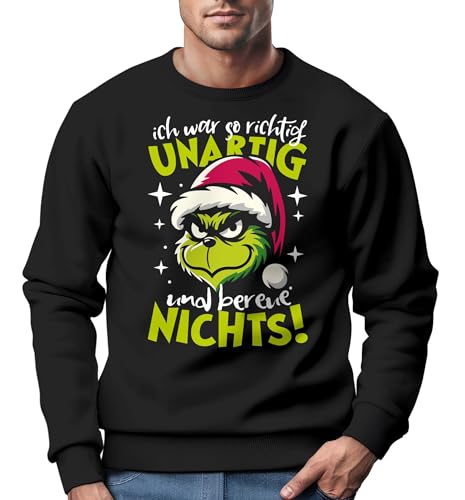 MoonWorks® Sweatshirt Herren Weihnachtspullover Grinch Spruch Unartig Weihnachtsoutfit Männer schwarz XXL von MoonWorks