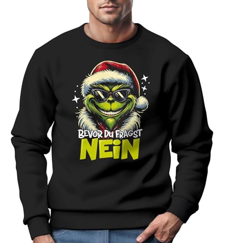 MoonWorks® Sweatshirt Herren Weihnachtspullover Grinch Spruch Weihnachten Nein Weihnachtmuffel schwarz 3XL von MoonWorks