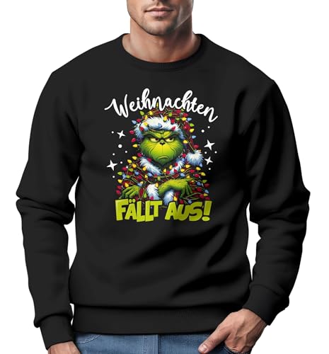 MoonWorks® Sweatshirt Herren Weihnachtspullover Grinch Spruch Weihnachten fält aus Weihnachtpulli Weihnachtsoutfit Männer schwarz M von MoonWorks