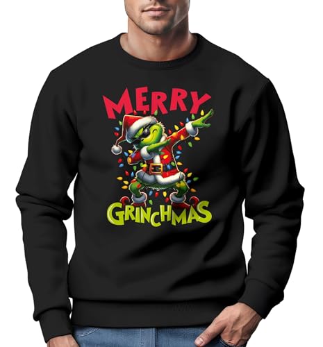 MoonWorks® Sweatshirt Herren Weihnachtspullover Grinch Spruch Weihnachten fält aus Weihnachtpulli Weihnachtsoutfit Männer schwarz S von MoonWorks