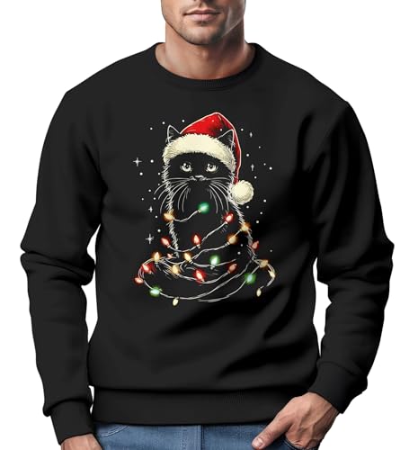 MoonWorks® Sweatshirt Herren Weihnachtspullover Katze Weihnachten Lustig Weihnachtsoutfit Männer schwarz M von MoonWorks