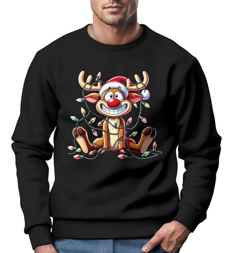 MoonWorks® Sweatshirt Herren Weihnachtspullover Lustig Rentier Aufdruck Xmas Sweater Weihnachtsoutfit Männer schwarz XXL von MoonWorks