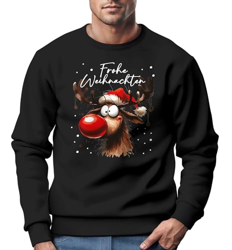 MoonWorks® Sweatshirt Herren Weihnachtspullover Rentier Aufdruck Frohe Weihnachten Weihnachtsoutfit Männer schwarz 3XL von MoonWorks