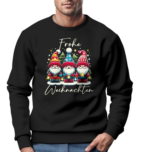 MoonWorks® Sweatshirt Herren Weihnachtspullover Wichtel Aufdruck Frohe Weihnachten Weihnachtsoutfit Männer schwarz 4XL von MoonWorks