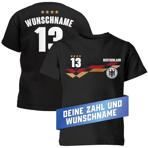 MoonWorks® T-Shirt Kinder Deutschland Trikot EM 2024 personalisiert mit Name Zahl Fußball Fanshirt Jungen MädchenGeschenk schwarz 110-116 (5-6 Jahre) von MoonWorks