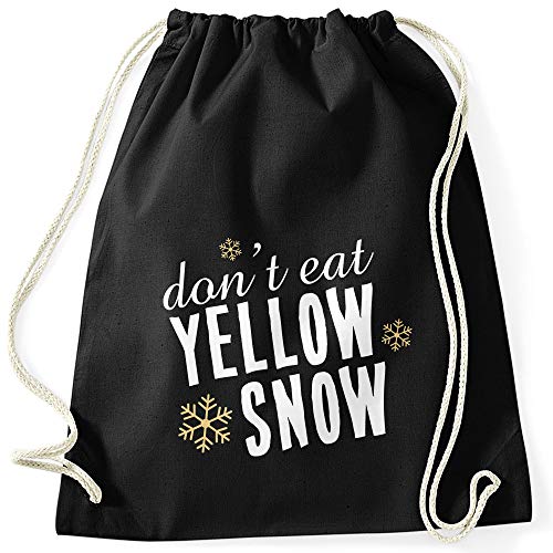 MoonWorks® Turnbeutel Don't eat Yellow Snow Spruch Skifahrer Snowboardfahrer Wintersportler lustig Après Ski schwarz unisize von MoonWorks