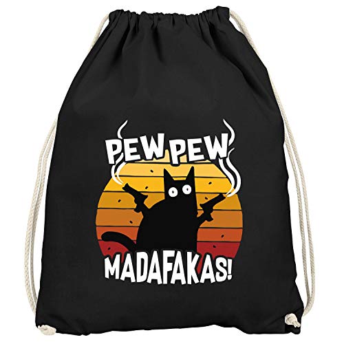MoonWorks® Turnbeutel Pew Pew Madafakas Katze Western Cat Meme Gymsac Gymbag Drawstring Bag schwarz unisize von MoonWorks