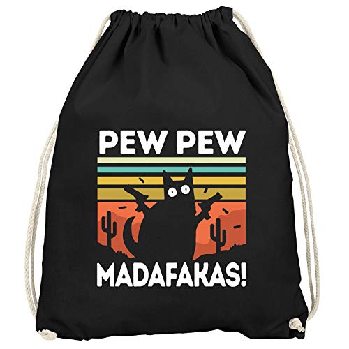 MoonWorks® Turnbeutel Pew Pew Madafakas! schwarze Katze Spruch Meme lustig Gymbag schwarz unisize von MoonWorks