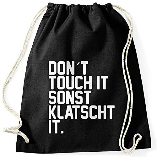 MoonWorks® Turnbeutel mit Spruch Don´t touch it, sonst klatscht it. lustiger Turnbeutel schwarz unisize von MoonWorks