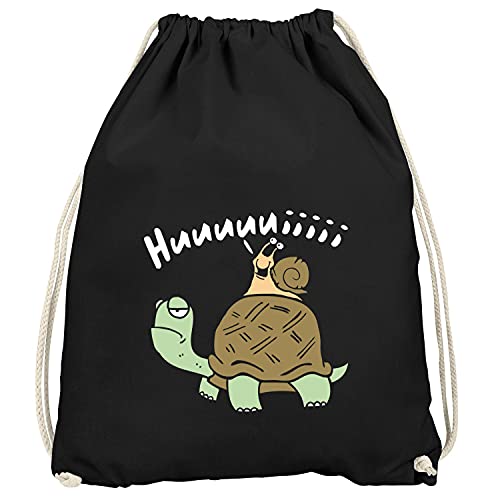 MoonWorks® Turnbeutell Schildkröte Schnecke Huuuuiiii Lustig Witzig Scherz Comic Gymbag schwarz unisize von MoonWorks