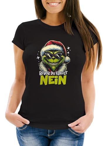 MoonWorks® Weihnachtsshirt Damen Spruch T-Shirt Weihnachten Grinch Nein Frauen schwarz XL von MoonWorks