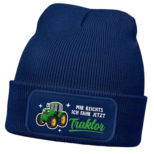 MoonWorks® Wintermütze Kinder Beanie für Jungen mit Spruch Traktor Fahren Aufdruck Landwirt Strickmütze Kindermütze Navy Unisize von MoonWorks