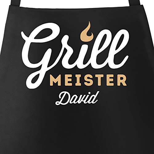 MoonWorks® anpassbare Grill-Schürze Grillmeister [dein Name] Geschenk für Männer Baumwoll-Schürze schwarz unisize von MoonWorks