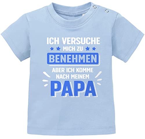 MoonWorks®Baby T-Shirt Kurzarm Bedruckt mit Spruch Ich versuche Mich zu benehmen witzige Sprüche Jungen Mädchen Shirt Jungen hellblau 80/86 (10-15 Monate) von MoonWorks