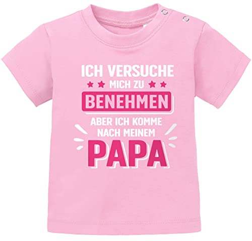 MoonWorks®Baby T-Shirt Kurzarm Bedruckt mit Spruch Ich versuche Mich zu benehmen witzige Sprüche Jungen Mädchen Shirt Mädchen rosa 92/98 (16-24-Monate) von MoonWorks