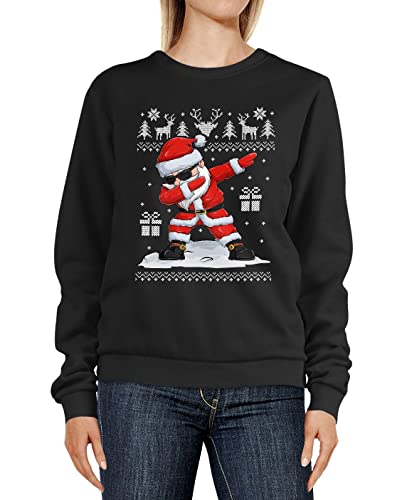 MoonWorks®S weatshirt Damen Weihnachten Dabbing Santa Weihnachtsmann Dab Motiv Rundhals-Pullover Pulli schwarz L von MoonWorks