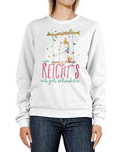 MoonWorks®Sweatshirt Damen Einhorn Unicorn Mir reichts ich GEH schaukeln Spruch Rundhals-Pullover Pulli Sweater weiß XL von MoonWorks