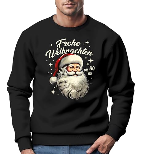 MoonWorks®Sweatshirt Herren Frohe Weihnachten Weihnachtspullover Santa Claus Aufdruck Weihnachtsoutfit Männer schwarz 4XL von MoonWorks