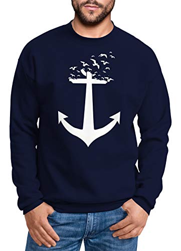 MoonWorks Ausgefallenes Sweatshirt Herren Anker Vögel Birds II Rundhals-Pullover Navy L von MoonWorks