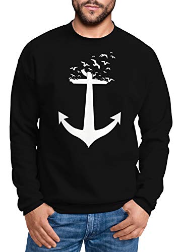 MoonWorks Ausgefallenes Sweatshirt Herren Anker Vögel Birds II Rundhals-Pullover schwarz L von MoonWorks