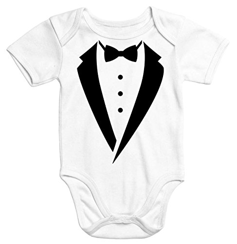 MoonWorks Baby Body Anzug Smoking Tuxedo Anzug Aufdruck gedruckt weiß 6-12 Monate von MoonWorks