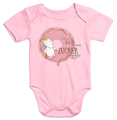 MoonWorks Baby-Body Einhorn auf Donut Ich Bin so süß ich könnte Zucker pupsen Kurzarm Bio-Baumwolle rosa 3-6 Monate von MoonWorks