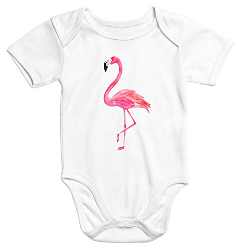 MoonWorks Baby-Body Flamingo Aufdruck Kurzarm Babybody Bio-Baumwolle Onesie Einteiler weiß 6-12 Monate von MoonWorks