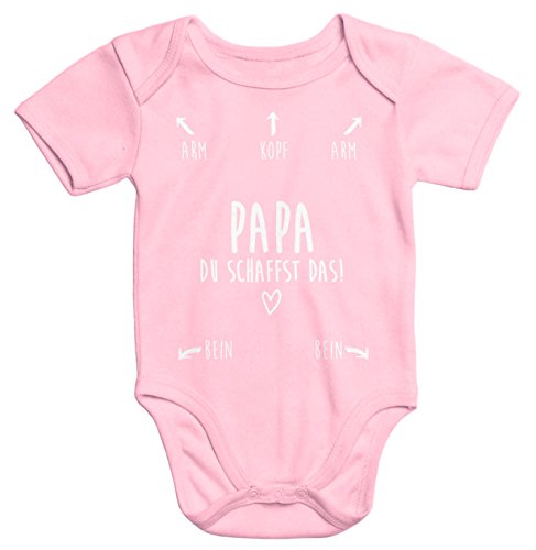 MoonWorks Baby Body Papa du schaffst das Kurzarm Babybody Bio-Baumwolle rosa 3-6 Monate von MoonWorks