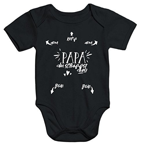 MoonWorks Baby-Body mit Aufdruck Papa du schaffst das Bio-Baumwolle Kurzarm Junge Mädchen schwarz 3-6 Monate von MoonWorks