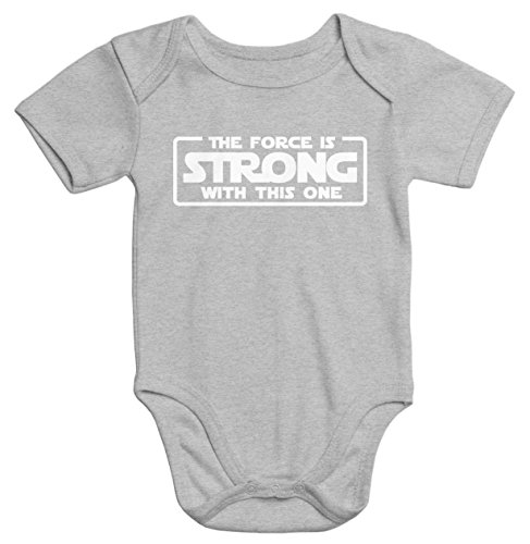 MoonWorks Baby-Body mit The Force is Strong with This one Aufdruck Bio-Baumwolle Kurzarm grau 3-6 Monate von MoonWorks