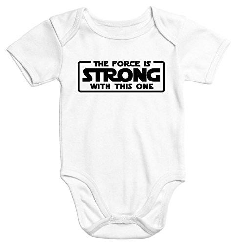 MoonWorks Baby-Body mit The Force is Strong with This one Aufdruck Bio-Baumwolle Kurzarm weiß 0-3 Monate von MoonWorks