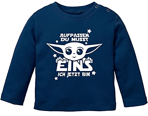 MoonWorks Baby Langarm-Shirt Baby Yoda Parodie 1/2 Geburtstag Spruch Geburtstagsshirt Bio-Baumwolle Junge/Mädchen 1 ich jetzt Bin Navy 68/74 (4-9 Monate) von MoonWorks