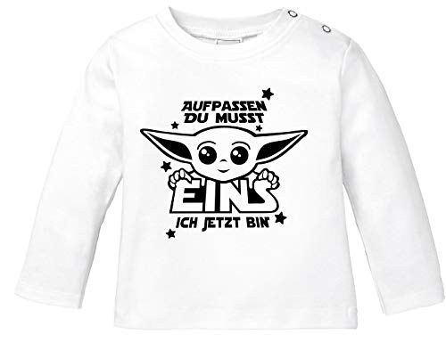 MoonWorks Baby Langarm-Shirt Baby Yoda Parodie 1/2 Geburtstag Spruch Geburtstagsshirt Bio-Baumwolle Junge/Mädchen 1 ich jetzt Bin weiß 68/74 (4-9 Monate) von MoonWorks