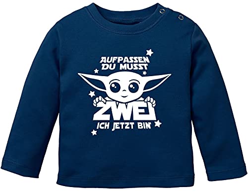 MoonWorks Baby Langarm-Shirt Baby Yoda Parodie 1/2 Geburtstag Spruch Geburtstagsshirt Bio-Baumwolle Junge/Mädchen 2 ich jetzt Bin Navy 80/86 (10-15 Monate) von MoonWorks