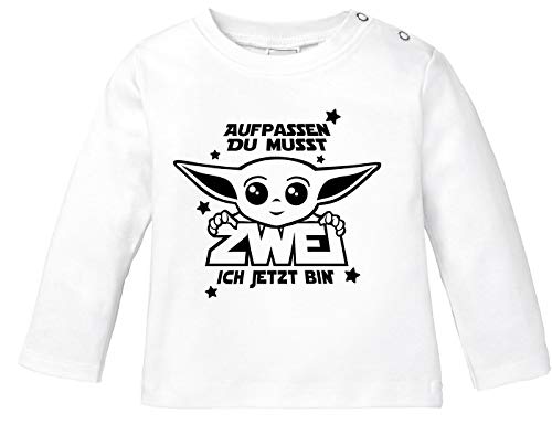 MoonWorks Baby Langarm-Shirt Baby Yoda Parodie 1/2 Geburtstag Spruch Geburtstagsshirt Bio-Baumwolle Junge/Mädchen 2 ich jetzt Bin weiß 92/98 (16-24-Monate) von MoonWorks