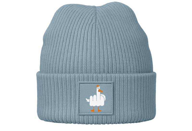 MoonWorks Beanie Damen Beanie mit Print Gans Mittelfinger Strickmütze Patch Bedruckt von MoonWorks