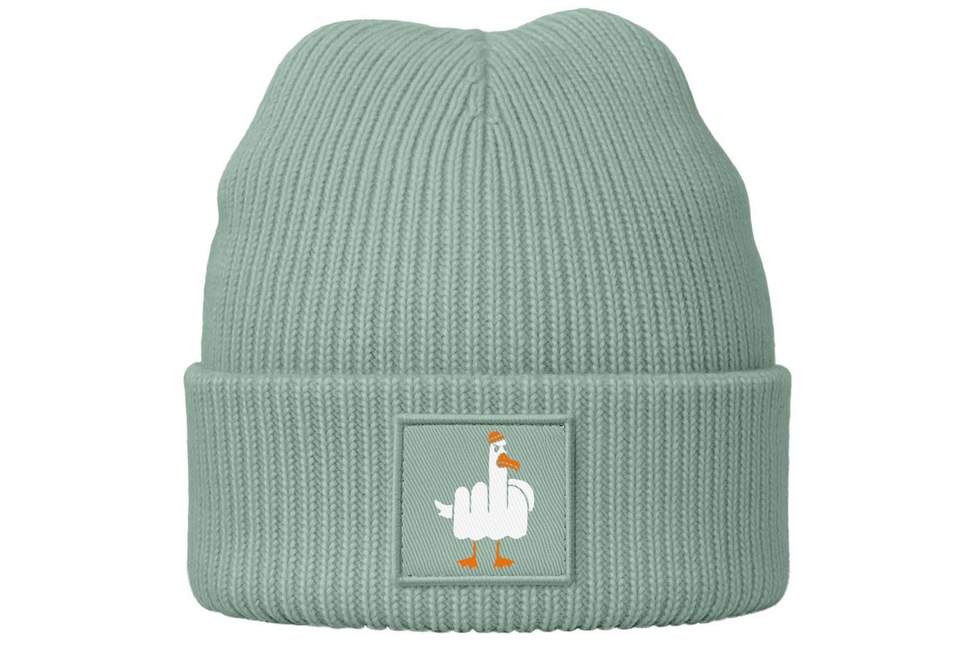 MoonWorks Beanie Damen Beanie mit Print Gans Mittelfinger Strickmütze Patch Bedruckt von MoonWorks